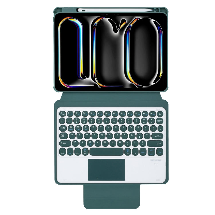 For iPad Pro 11 2024 YL13-A 360 Rotation Acrylic Transparent Round Keycap Bluetooth Keyboard Leather Case With Touch Control(Green) - For iPad Pro by PMC Jewellery | Online Shopping South Africa | PMC Jewellery | Buy Now Pay Later Mobicred