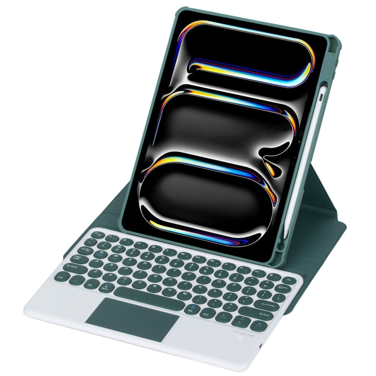 For iPad Pro 11 2024 YL13-A 360 Rotation Acrylic Transparent Round Keycap Bluetooth Keyboard Leather Case With Touch Control(Green) - For iPad Pro by PMC Jewellery | Online Shopping South Africa | PMC Jewellery | Buy Now Pay Later Mobicred