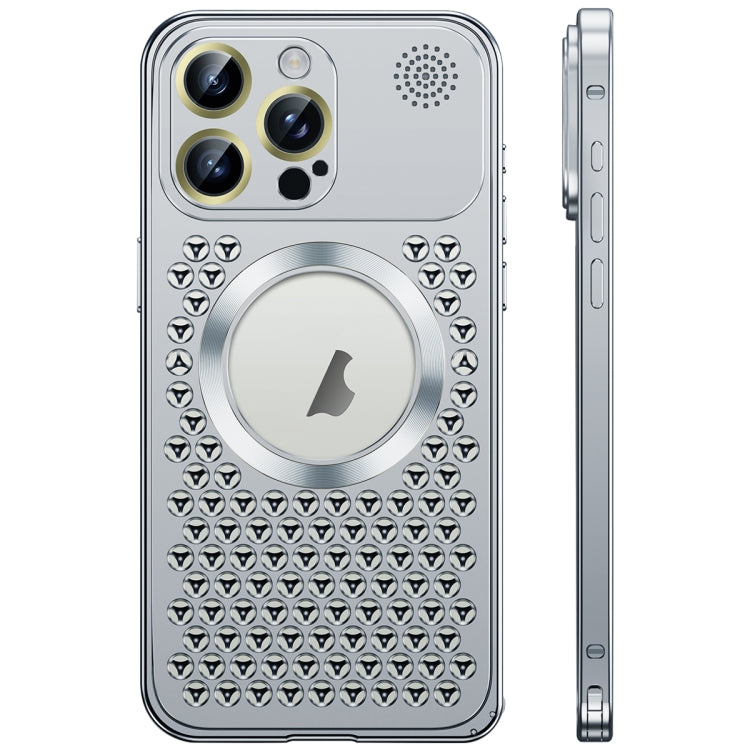 For iPhone 16 Pro Max Spring Buckle MagSafe Magnetic Metal Aromatherapy Phone Case(Silver) - free shipping - PMc TechLife - Order now!