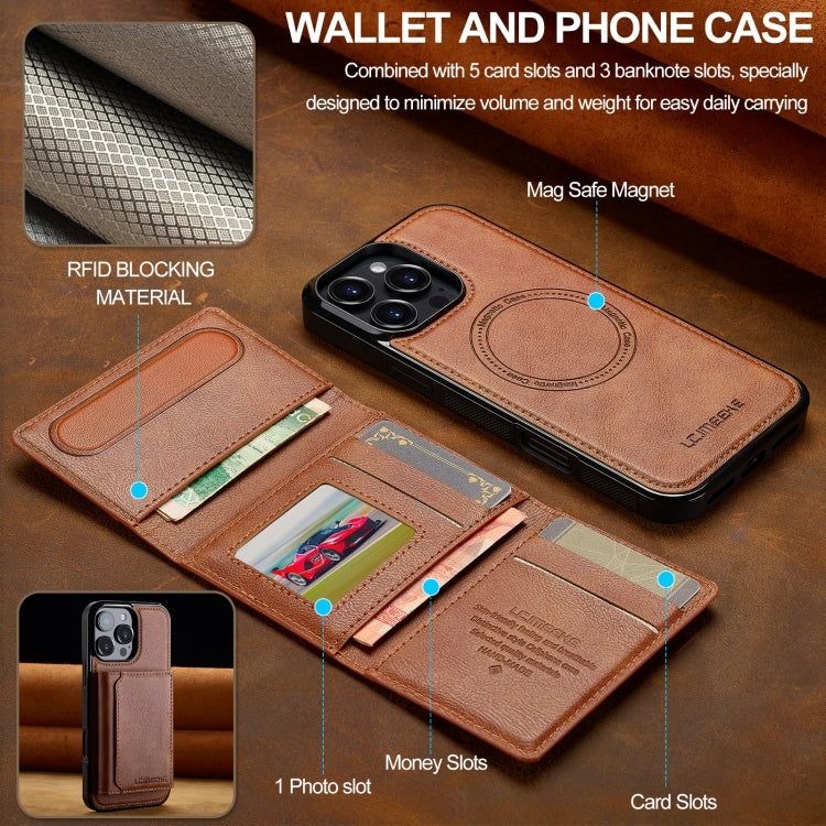 For iPhone 16 Pro Max LC.IMEEKE L5 Series Detachable RFID Card Bag Magsafe Phone Case(Brown) - free shipping - PMC Jewellery - Order now!