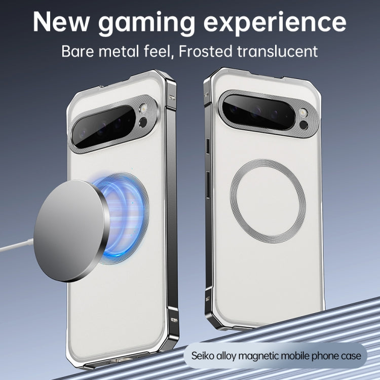 For Google Pixel 9 Irregular Alloy Frame Fosted Translucent MagSafe Phone Case(Titanium) - Google Cases by PMC TechLife | Online Shopping South Africa | PMC TechLife | Buy Now Pay Later Mobicred