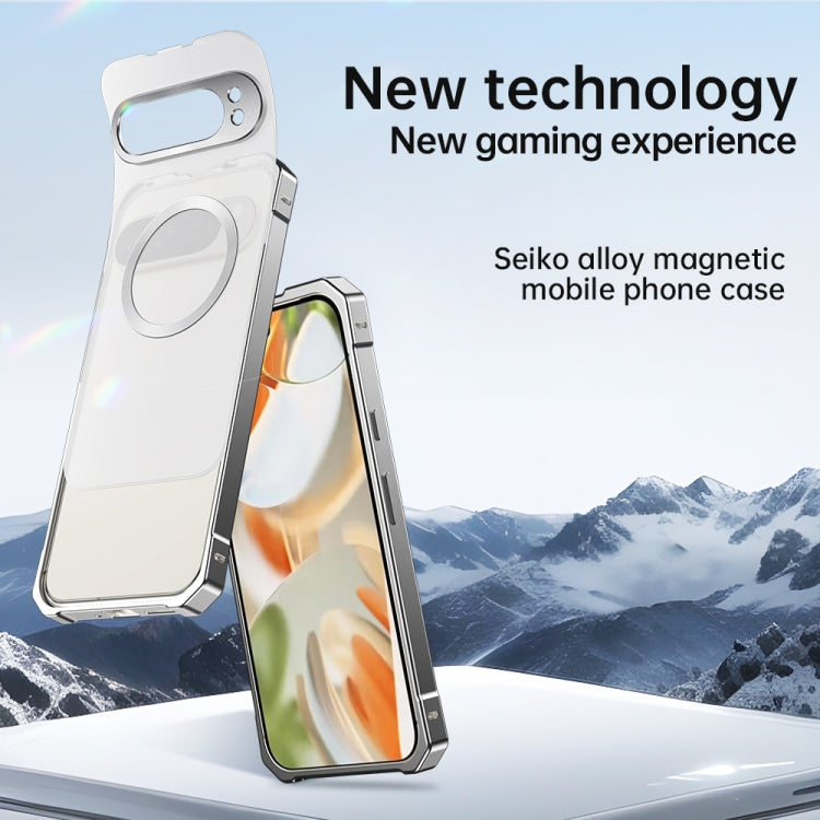 For Google Pixel 8 Irregular Alloy Frame Fosted Translucent MagSafe Phone Case(Titanium) - Google Cases by PMC TechLife | Online Shopping South Africa | PMC TechLife | Buy Now Pay Later Mobicred
