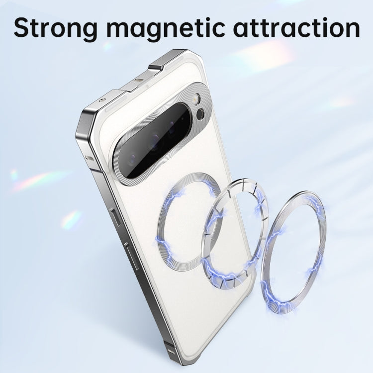 For Google Pixel 8 Pro Irregular Alloy Frame Fosted Translucent MagSafe Phone Case(Black) - Google Cases by PMC TechLife | Online Shopping South Africa | PMC TechLife | Buy Now Pay Later Mobicred