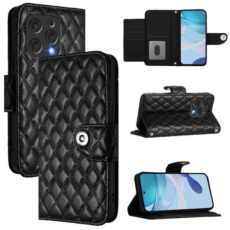 For Doogee N55 Plus Rhombic Texture Flip Leather Phone Case with Lanyard(Black) - Doogee Cases by PMC TechLife | Online Shopping South Africa | PMC TechLife | Buy Now Pay Later Mobicred