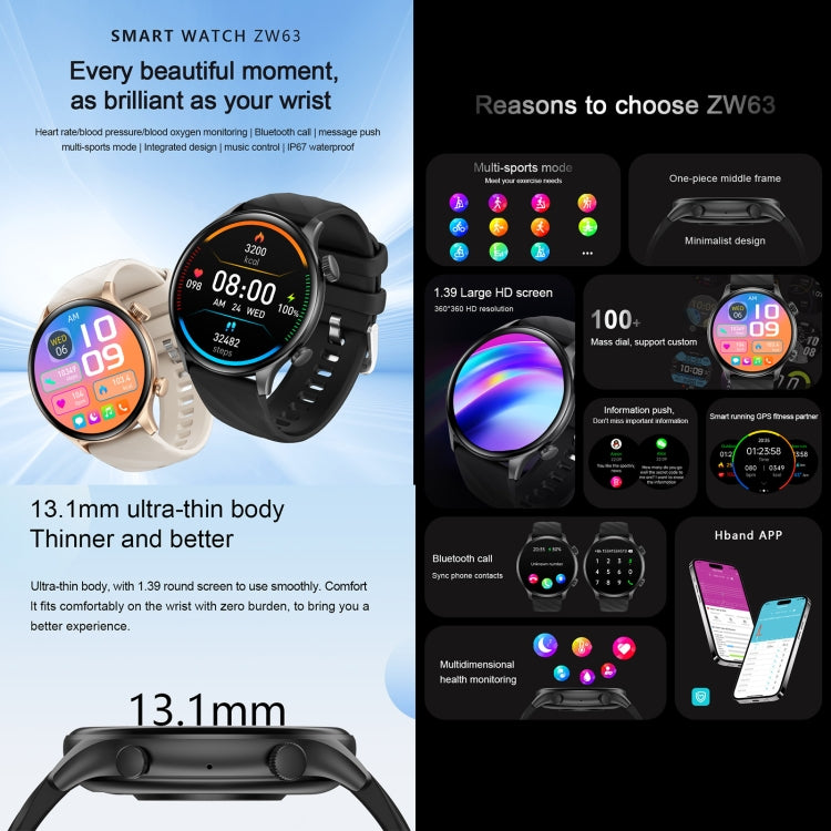 ZW63 1.39 inch Round Screen Smart Watch, Heart Rate / Blood Pressure / Blood Sugar / Blood Oxygen / Body Temperature / MET Test(Gold) - Smart Wristbands by PMC TechLife | Online Shopping South Africa | PMC TechLife | Buy Now Pay Later Mobicred