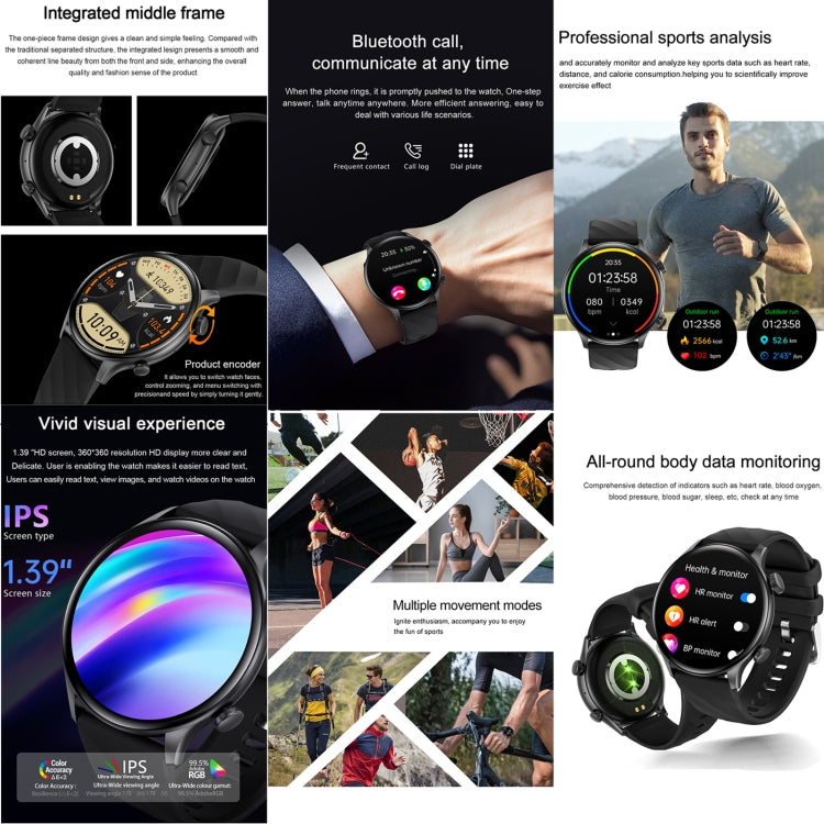 ZW63 1.39 inch Round Screen Smart Watch, Heart Rate / Blood Pressure / Blood Sugar / Blood Oxygen / Body Temperature / MET Test(Black) - free shipping - PMC TechLife - Order now!