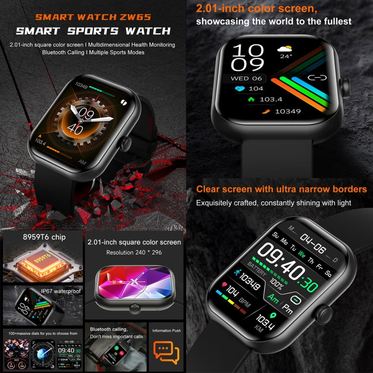 ZW65 2.01 inch Fitness Smart Watch, Blood Oxygen / Blood Pressure / Heart Rate(Blue) - Smart Wristbands by PMC TechLife | Online Shopping South Africa | PMC TechLife | Buy Now Pay Later Mobicred