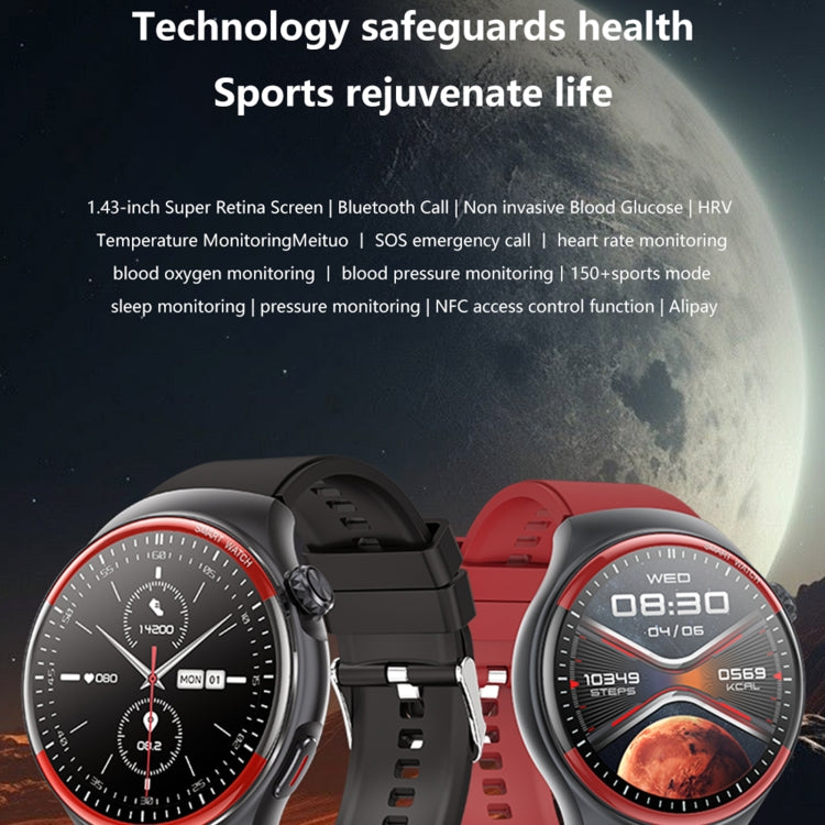 T82 1.43 inch Round Screen BT Call Smart Watch, Heart Rate / Blood Pressure / Blood Oxygen / Sleep / Blood Sugar / HRV / Metope / SOS, Strap:Silicone Blue - Smart Wristbands by PMC TechLife | Online Shopping South Africa | PMC TechLife | Buy Now Pay Later Mobicred