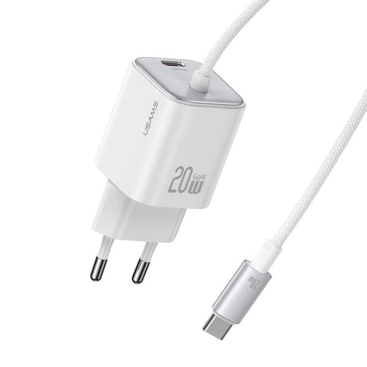USAMS CC261 20W GaN Mini Type-C / USB-C Dual Port Fast Charger with Cable, EU Plug(White) - free shipping - PMC TechLife - Order now!