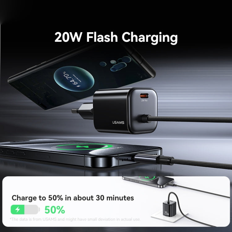 USAMS CC261 20W GaN Mini Type-C / USB-C Dual Port Fast Charger with Cable, EU Plug(White) - free shipping - PMC TechLife - Order now!