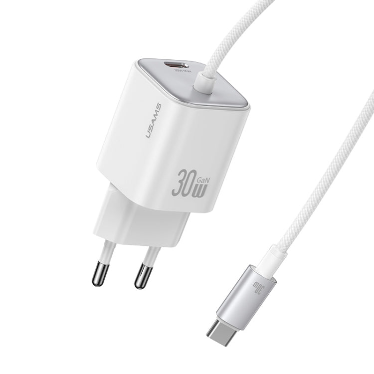 USAMS CC264 30W GaN Mini Type-C / USB-C Dual Port Fast Charger with Cable, EU Plug(White) - free shipping - PMC TechLife - Order now!