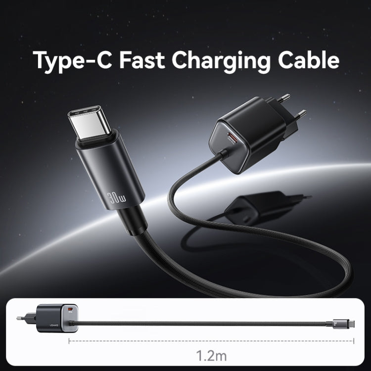 USAMS CC264 30W GaN Mini Type-C / USB-C Dual Port Fast Charger with Cable, EU Plug(White) - free shipping - PMC TechLife - Order now!