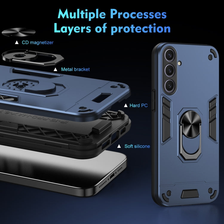 For Samsung Galaxy S25+ 5G Shockproof Metal Ring Holder Phone Case(Blue) - Galaxy S25+ 5G Cases by PMC Jewellery | Online Shopping South Africa | PMC Jewellery | Buy Now Pay Later Mobicred