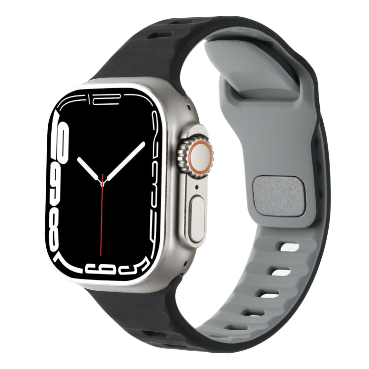 For Apple Watch 46mm / 49mm / 45mm / 44mm Horizontal Stripes Two-Color Silicone Watch Band(Black Grey) - Watch Bands by PMc TechLife | Online Shopping South Africa | PMc TechLife | Buy Now Pay Later Mobicred