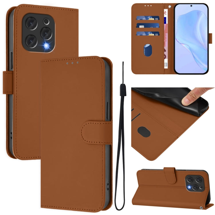 For Doogee N55 Plus Skin Feel Solid Color Leather Phone Case with Lanyard(Brown) - Doogee Cases by PMC TechLife | Online Shopping South Africa | PMC TechLife | Buy Now Pay Later Mobicred