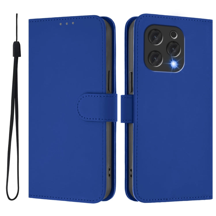 For Doogee N55 Plus Skin Feel Solid Color Leather Phone Case with Lanyard(Dark Blue) - Doogee Cases by PMC TechLife | Online Shopping South Africa | PMC TechLife | Buy Now Pay Later Mobicred