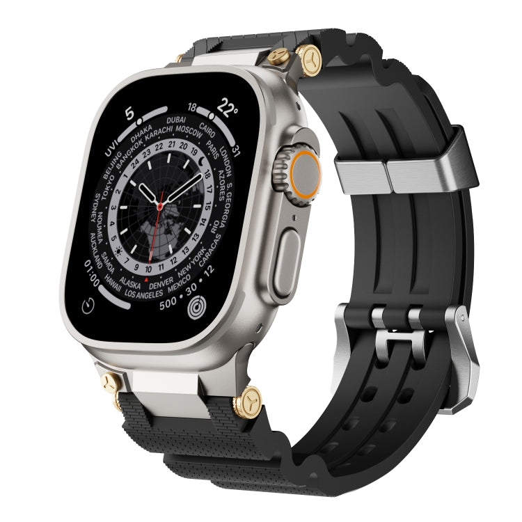 For Apple Watch 46mm / 49mm / 45mm / 44mm Cool Dual-Row Holes Silicone Watch Band(Black Silver) - Watch Bands by PMc TechLife | Online Shopping South Africa | PMc TechLife | Buy Now Pay Later Mobicred