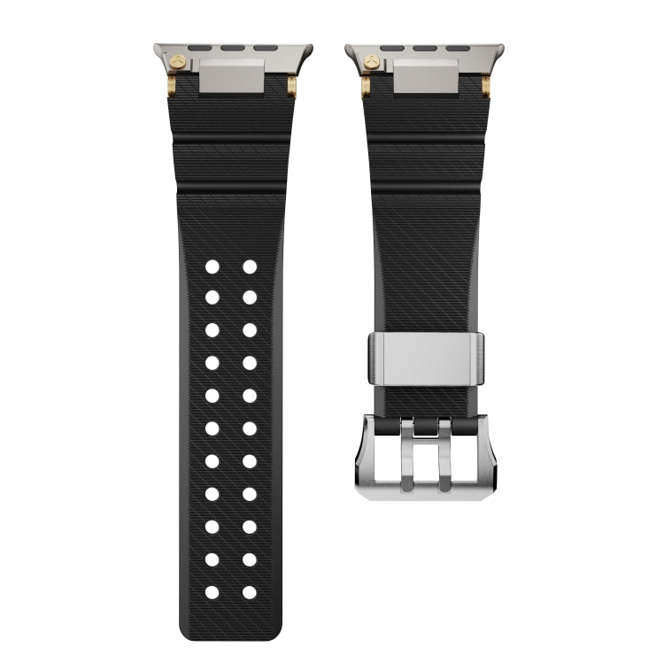 For Apple Watch 46mm / 49mm / 45mm / 44mm Cool Dual-Row Holes Silicone Watch Band(Black Silver) - Watch Bands by PMc TechLife | Online Shopping South Africa | PMc TechLife | Buy Now Pay Later Mobicred