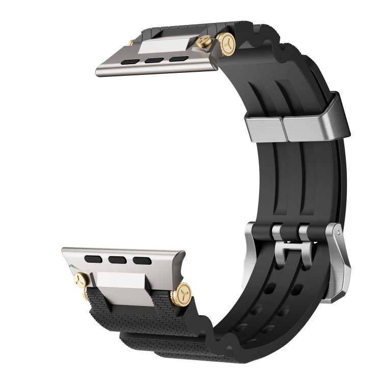 For Apple Watch 46mm / 49mm / 45mm / 44mm Cool Dual-Row Holes Silicone Watch Band(Black Silver) - Watch Bands by PMc TechLife | Online Shopping South Africa | PMc TechLife | Buy Now Pay Later Mobicred