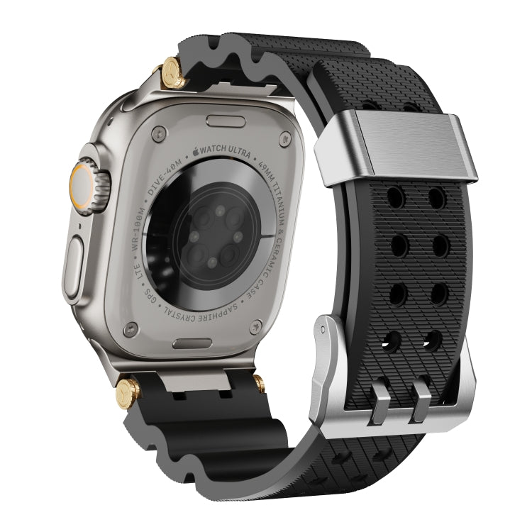 For Apple Watch 46mm / 49mm / 45mm / 44mm Cool Dual-Row Holes Silicone Watch Band(Black Silver) - Watch Bands by PMc TechLife | Online Shopping South Africa | PMc TechLife | Buy Now Pay Later Mobicred
