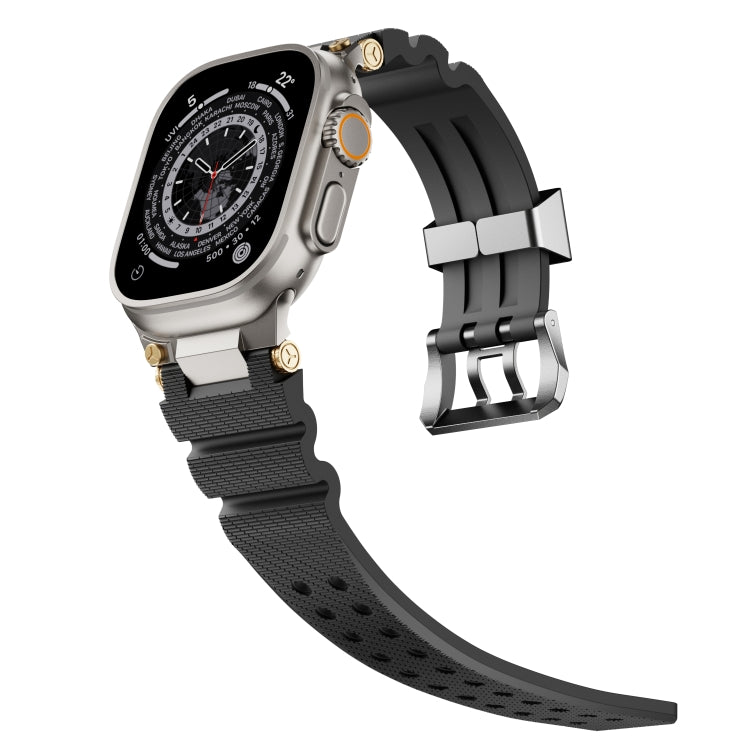 For Apple Watch 46mm / 49mm / 45mm / 44mm Cool Dual-Row Holes Silicone Watch Band(Black Silver) - Watch Bands by PMc TechLife | Online Shopping South Africa | PMc TechLife | Buy Now Pay Later Mobicred