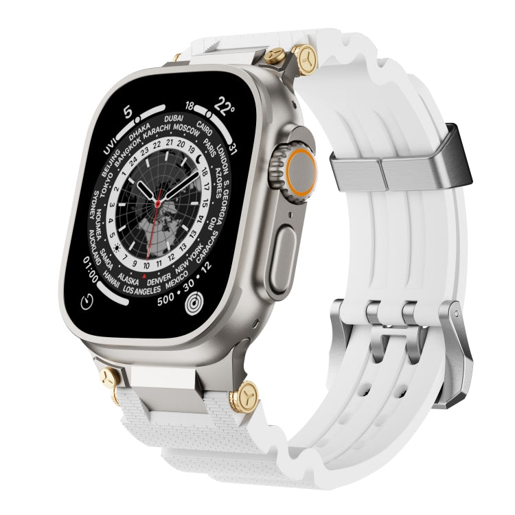 For Apple Watch 46mm / 49mm / 45mm / 44mm Cool Dual-Row Holes Silicone Watch Band(White Silver) - Watch Bands by PMC TechLife | Online Shopping South Africa | PMC TechLife | Buy Now Pay Later Mobicred