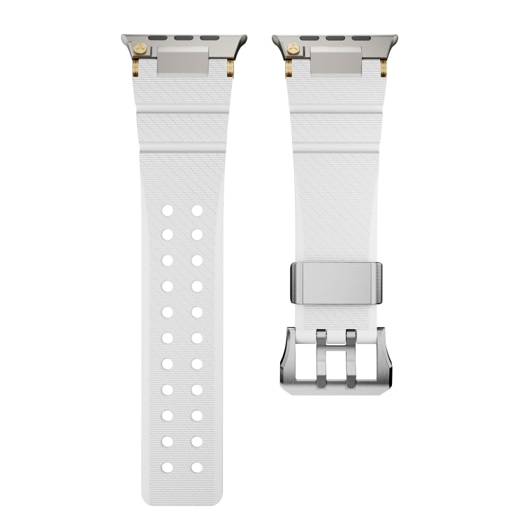 For Apple Watch 46mm / 49mm / 45mm / 44mm Cool Dual-Row Holes Silicone Watch Band(White Silver) - Watch Bands by PMC TechLife | Online Shopping South Africa | PMC TechLife | Buy Now Pay Later Mobicred