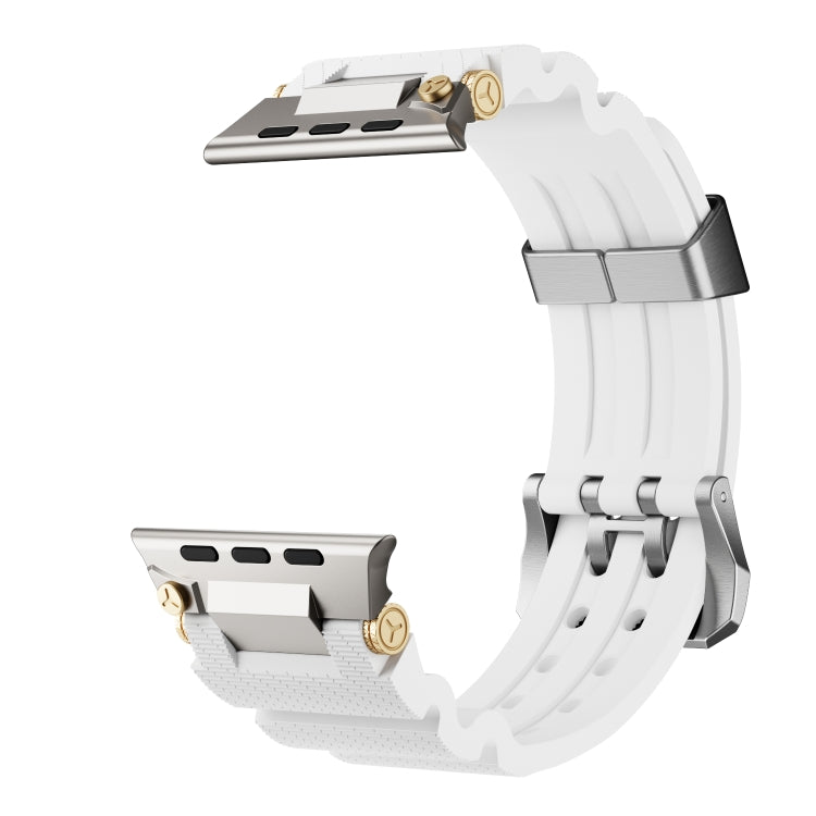 For Apple Watch 46mm / 49mm / 45mm / 44mm Cool Dual-Row Holes Silicone Watch Band(White Silver) - Watch Bands by PMC TechLife | Online Shopping South Africa | PMC TechLife | Buy Now Pay Later Mobicred