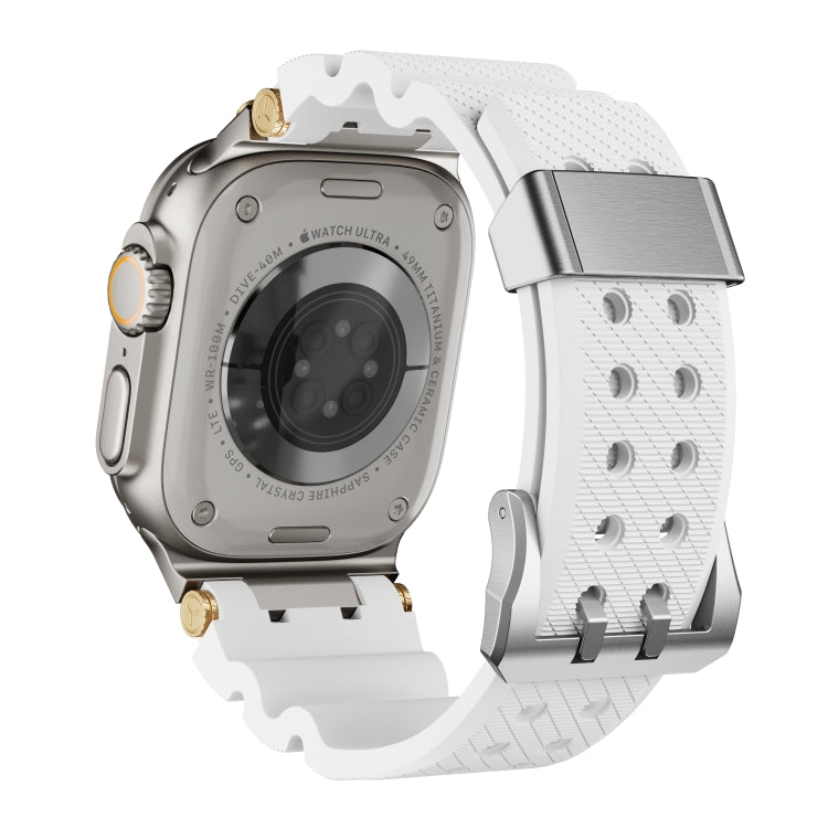For Apple Watch 46mm / 49mm / 45mm / 44mm Cool Dual-Row Holes Silicone Watch Band(White Silver) - Watch Bands by PMC TechLife | Online Shopping South Africa | PMC TechLife | Buy Now Pay Later Mobicred