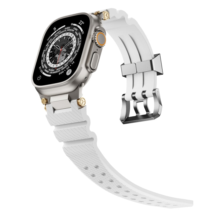 For Apple Watch 46mm / 49mm / 45mm / 44mm Cool Dual-Row Holes Silicone Watch Band(White Silver) - Watch Bands by PMC TechLife | Online Shopping South Africa | PMC TechLife | Buy Now Pay Later Mobicred