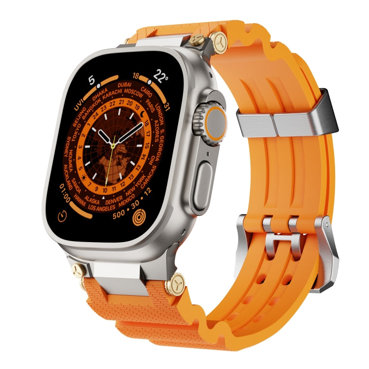 For Apple Watch 46mm / 49mm / 45mm / 44mm Cool Dual-Row Holes Silicone Watch Band(Orange Silver) - Watch Bands by PMC TechLife | Online Shopping South Africa | PMC TechLife | Buy Now Pay Later Mobicred