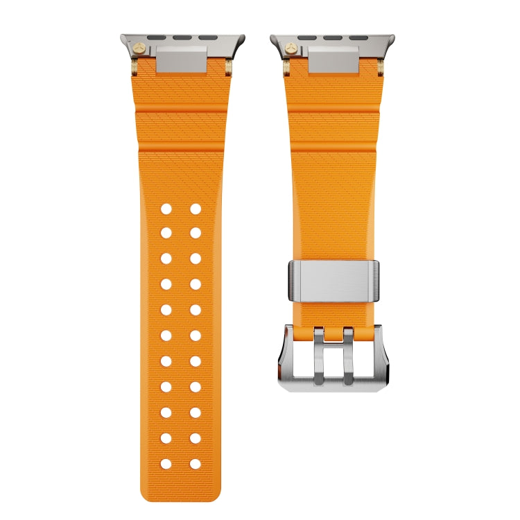For Apple Watch 46mm / 49mm / 45mm / 44mm Cool Dual-Row Holes Silicone Watch Band(Orange Silver) - Watch Bands by PMC TechLife | Online Shopping South Africa | PMC TechLife | Buy Now Pay Later Mobicred