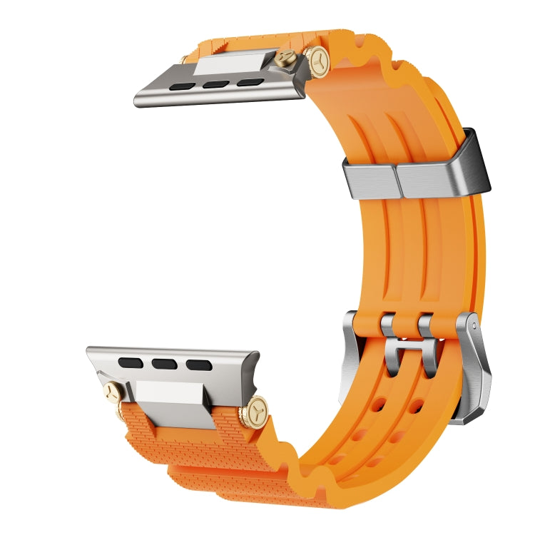 For Apple Watch 46mm / 49mm / 45mm / 44mm Cool Dual-Row Holes Silicone Watch Band(Orange Silver) - Watch Bands by PMC TechLife | Online Shopping South Africa | PMC TechLife | Buy Now Pay Later Mobicred
