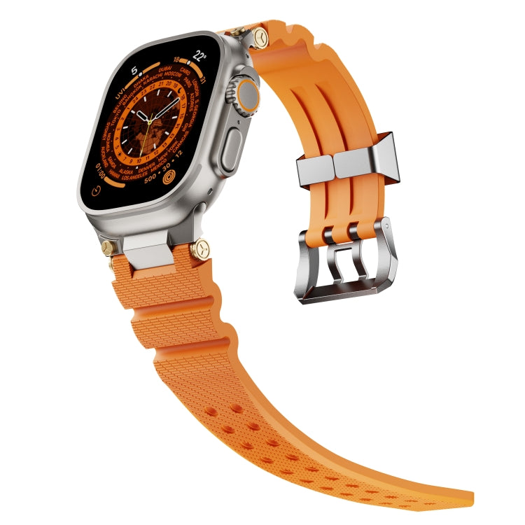 For Apple Watch 46mm / 49mm / 45mm / 44mm Cool Dual-Row Holes Silicone Watch Band(Orange Silver) - Watch Bands by PMC TechLife | Online Shopping South Africa | PMC TechLife | Buy Now Pay Later Mobicred