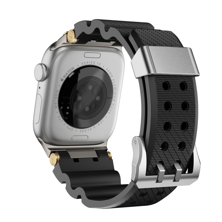 For Apple Watch 42mm / 41mm / 40mm / 38mm Cool Dual-Row Holes Silicone Watch Band(Black Silver) - Watch Bands by PMC TechLife | Online Shopping South Africa | PMC TechLife | Buy Now Pay Later Mobicred