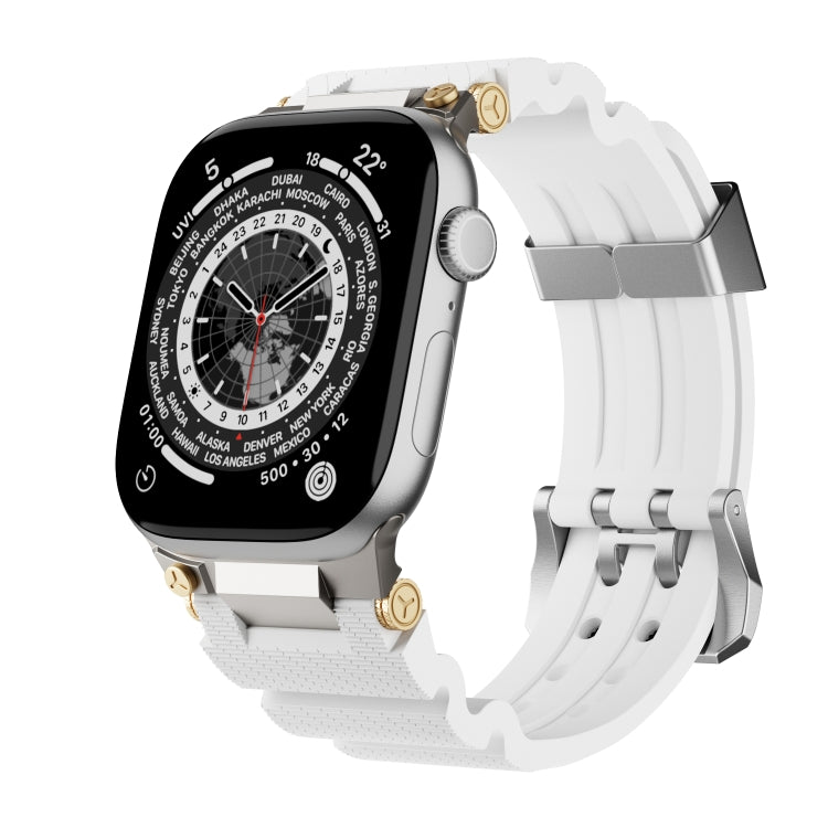 For Apple Watch 42mm / 41mm / 40mm / 38mm Cool Dual-Row Holes Silicone Watch Band(White Silver) - Watch Bands by PMC TechLife | Online Shopping South Africa | PMC TechLife | Buy Now Pay Later Mobicred