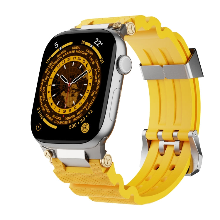 For Apple Watch 42mm / 41mm / 40mm / 38mm Cool Dual-Row Holes Silicone Watch Band(Yellow Silver) - Watch Bands by PMC TechLife | Online Shopping South Africa | PMC TechLife | Buy Now Pay Later Mobicred