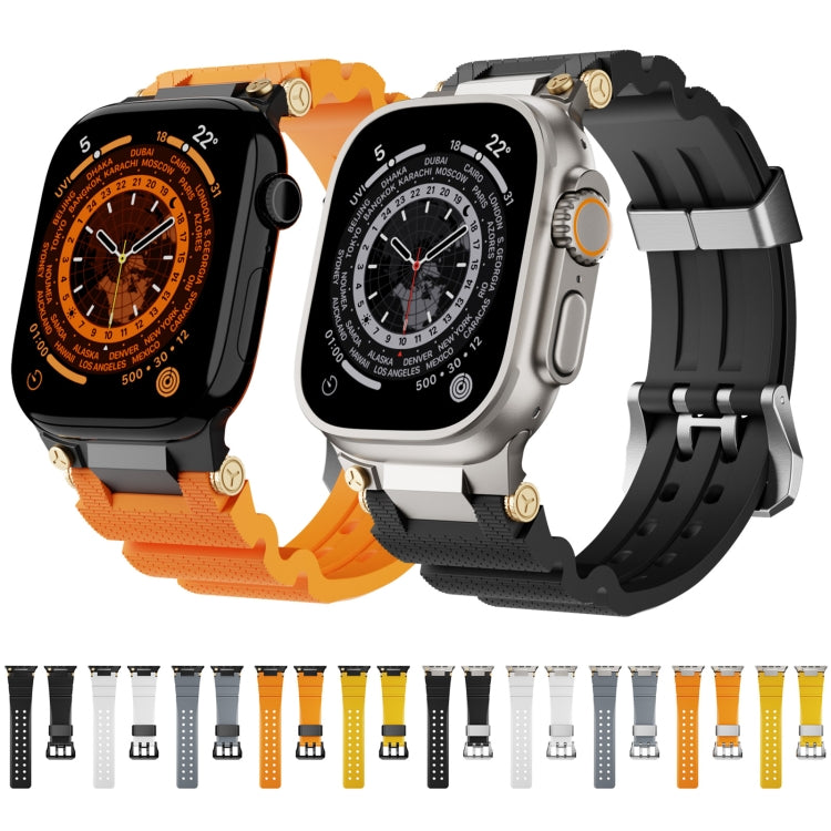 For Apple Watch 46mm / 49mm / 45mm / 44mm Cool Dual-Row Holes Silicone Watch Band(Orange Silver) - Watch Bands by PMC TechLife | Online Shopping South Africa | PMC TechLife | Buy Now Pay Later Mobicred