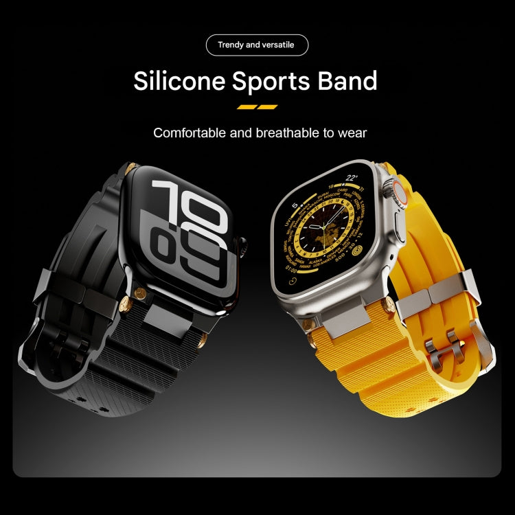 For Apple Watch 42mm / 41mm / 40mm / 38mm Cool Dual-Row Holes Silicone Watch Band(Black Silver) - Watch Bands by PMC TechLife | Online Shopping South Africa | PMC TechLife | Buy Now Pay Later Mobicred