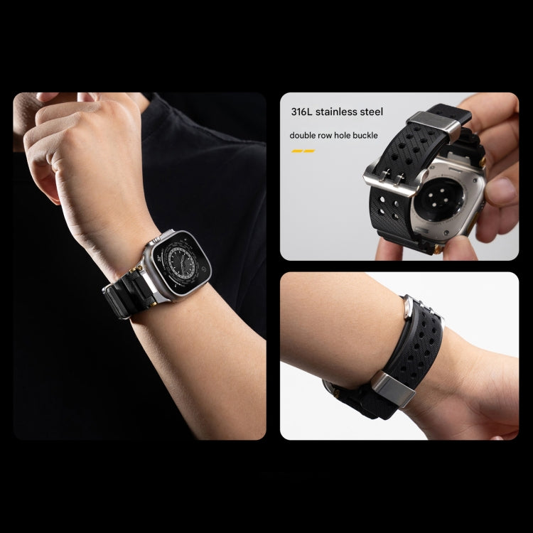 For Apple Watch 42mm / 41mm / 40mm / 38mm Cool Dual-Row Holes Silicone Watch Band(Orange Silver) - Watch Bands by PMC TechLife | Online Shopping South Africa | PMC TechLife | Buy Now Pay Later Mobicred