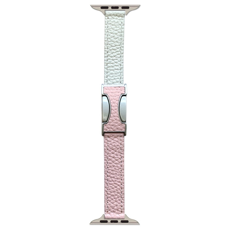 For Apple Watch 46mm / 49mm / 45mm / 44mm 14mm Magnetic Buckle Litchi Leather Watch Band(Pink Beige) - Watch Bands by PMc TechLife | Online Shopping South Africa | PMc TechLife | Buy Now Pay Later Mobicred