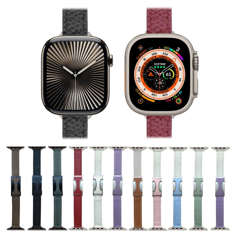 For Apple Watch 46mm / 49mm / 45mm / 44mm 14mm Magnetic Buckle Litchi Leather Watch Band(Pink Beige) - Watch Bands by PMc TechLife | Online Shopping South Africa | PMc TechLife | Buy Now Pay Later Mobicred