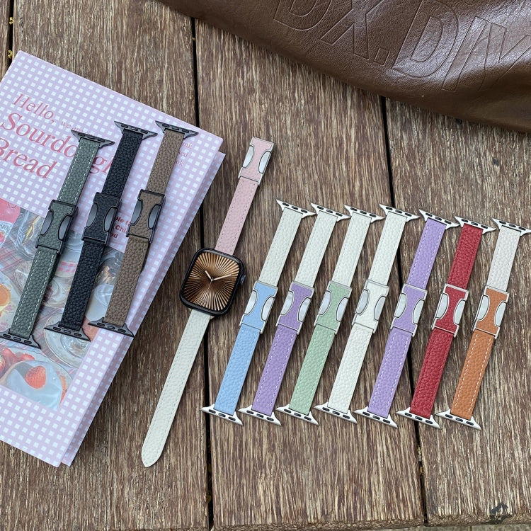 For Apple Watch 46mm / 49mm / 45mm / 44mm 14mm Magnetic Buckle Litchi Leather Watch Band(Pink Beige) - Watch Bands by PMc TechLife | Online Shopping South Africa | PMc TechLife | Buy Now Pay Later Mobicred