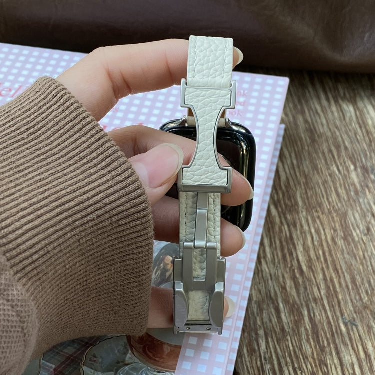 For Apple Watch 46mm / 49mm / 45mm / 44mm 14mm Magnetic Buckle Litchi Leather Watch Band(Pink Beige) - Watch Bands by PMc TechLife | Online Shopping South Africa | PMc TechLife | Buy Now Pay Later Mobicred