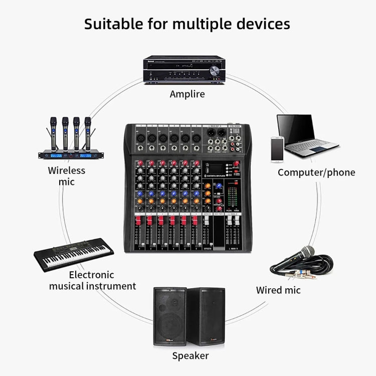 XTUGA CT60X 6-Channels Audio Mixer DJ Mixing Console with 48V Power Supply(EU Plug) - Live Sound Effects Processors by XTUGA | Online Shopping South Africa | PMC TechLife | Buy Now Pay Later Mobicred