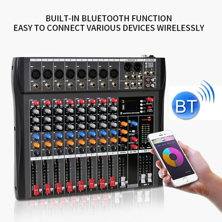 XTUGA CT80X 8-Channels Audio Mixer DJ Mixing Console with 48V Power Supply(US Plug) - Live Sound Effects Processors by XTUGA | Online Shopping South Africa | PMC TechLife | Buy Now Pay Later Mobicred