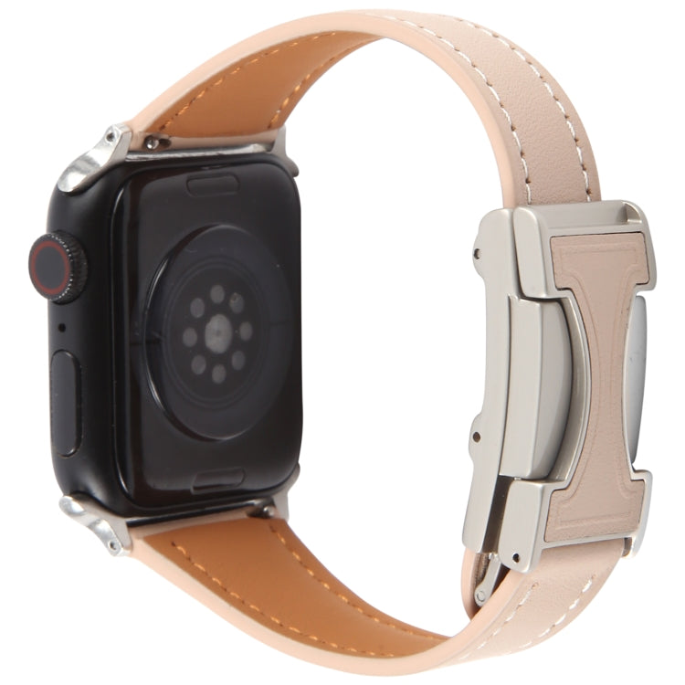 For Apple Watch 46mm / 49mm / 45mm / 44mm Slim Magnetic Buckle Genuine Leather Watch Band(Light Pink) - Watch Bands by PMc TechLife | Online Shopping South Africa | PMc TechLife | Buy Now Pay Later Mobicred