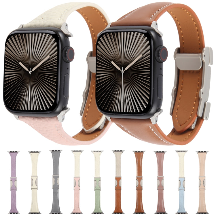 For Apple Watch 46mm / 49mm / 45mm / 44mm Slim Magnetic Buckle Genuine Leather Watch Band(Light Pink) - Watch Bands by PMc TechLife | Online Shopping South Africa | PMc TechLife | Buy Now Pay Later Mobicred