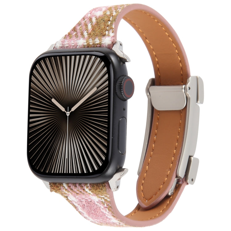 For Apple Watch 46mm / 49mm / 45mm / 44mm Slim Magnetic Buckle Napped Fabric Leather Watch Band(Pink) - Watch Bands by PMc TechLife | Online Shopping South Africa | PMc TechLife | Buy Now Pay Later Mobicred