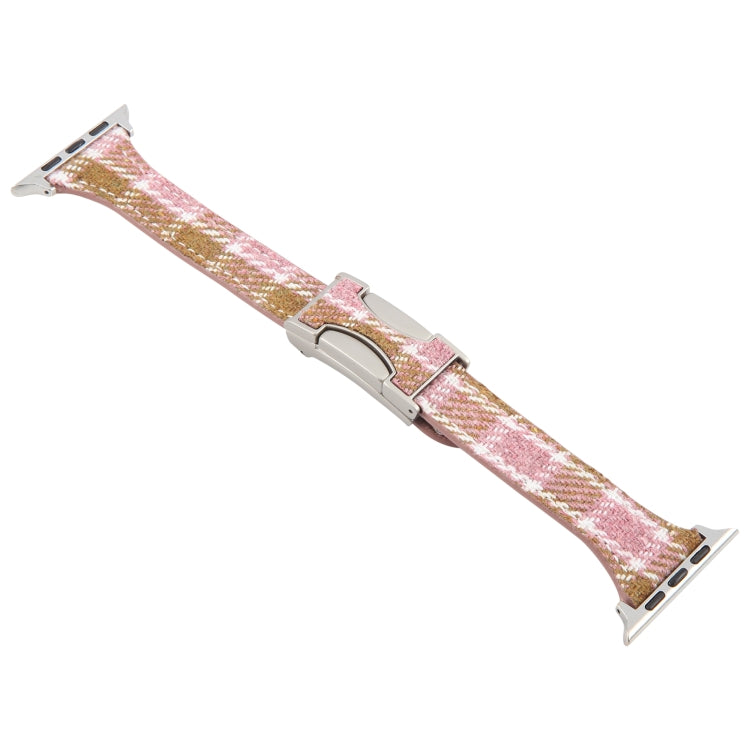 For Apple Watch 46mm / 49mm / 45mm / 44mm Slim Magnetic Buckle Napped Fabric Leather Watch Band(Pink) - Watch Bands by PMc TechLife | Online Shopping South Africa | PMc TechLife | Buy Now Pay Later Mobicred